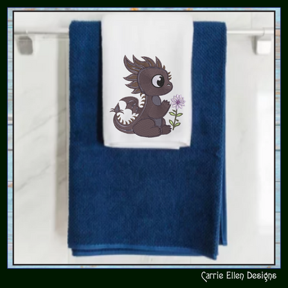 Adorable Baby Dragon Machine Embroidery Design, Cute Fantasy Animal Dragon with Flower, 6 Sizes (2979)