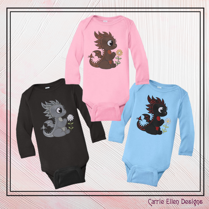 Adorable Baby Dragon Machine Embroidery Design, Cute Fantasy Animal Dragon with Flower, 6 Sizes (2979)