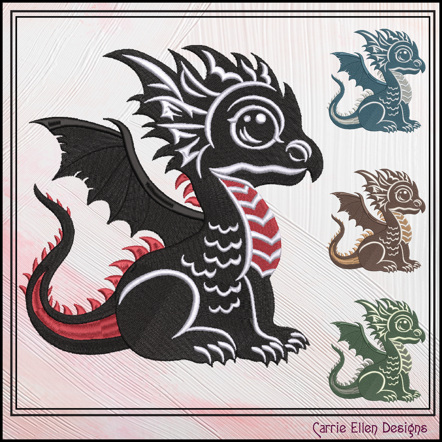 Cute Baby Dragon Machine Embroidery Design | Fantasy Dragon Stitch File | Kawaii Dragon Embroidery Pattern | Magical Creature Design, 6 Sizes, (2980)