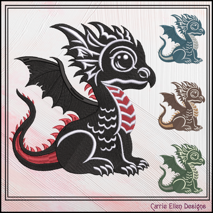 Cute Baby Dragon Machine Embroidery Design | Fantasy Dragon Stitch File | Kawaii Dragon Embroidery Pattern | Magical Creature Design, 6 Sizes, (2980)