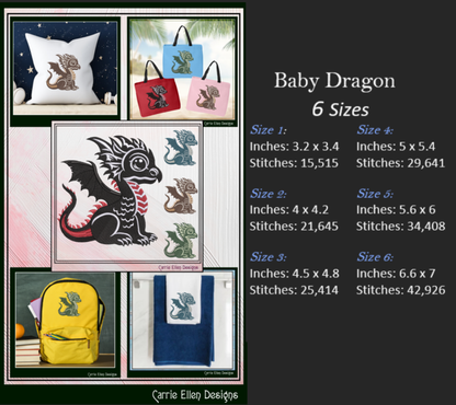 Baby Dragon Machine Embroidery Design Bundle | Fantasy Dragon Embroidery Files | Kawaii Magical Creature, 11 Designs, 6 Sizes, (4238)