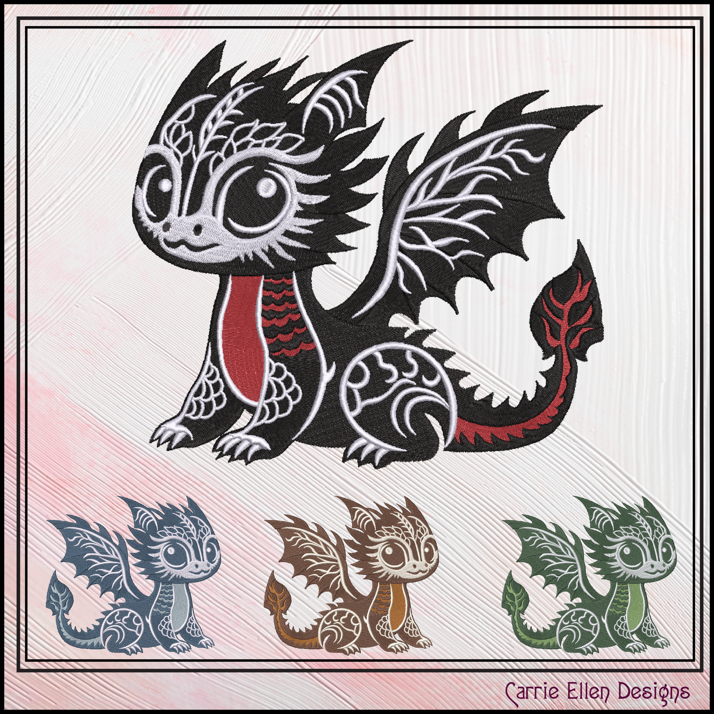 Cute Baby Dragon Machine Embroidery Design | Fantasy Dragon Stitch File | Kawaii Dragon Embroidery Pattern | Magical Creature Design, 6 Sizes, (2981)