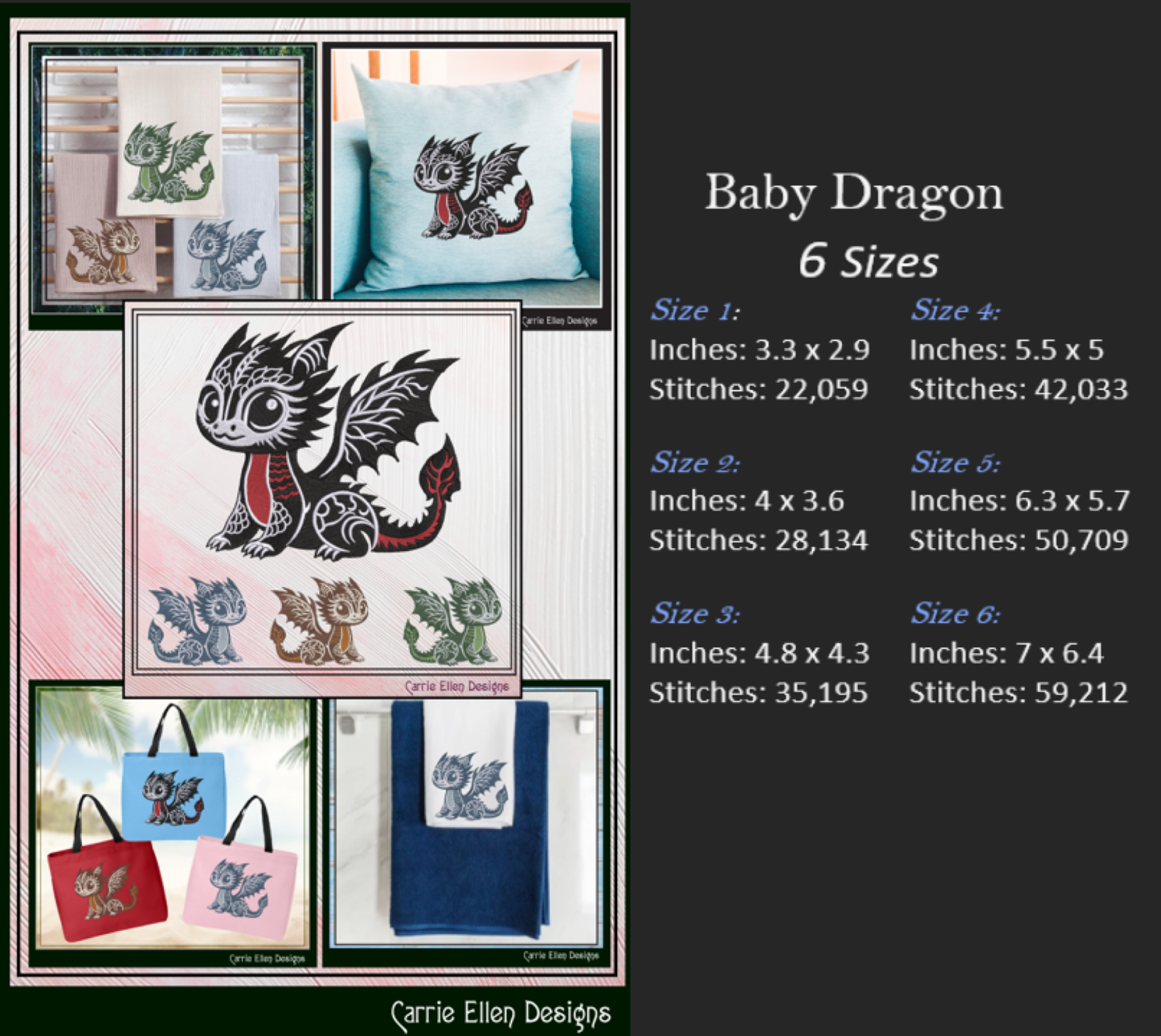 Baby Dragon Machine Embroidery Design Bundle | Fantasy Dragon Embroidery Files | Kawaii Magical Creature, 11 Designs, 6 Sizes, (4238)