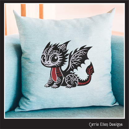 Cute Baby Dragon Machine Embroidery Design | Fantasy Dragon Stitch File | Kawaii Dragon Embroidery Pattern | Magical Creature Design, 6 Sizes, (2981)