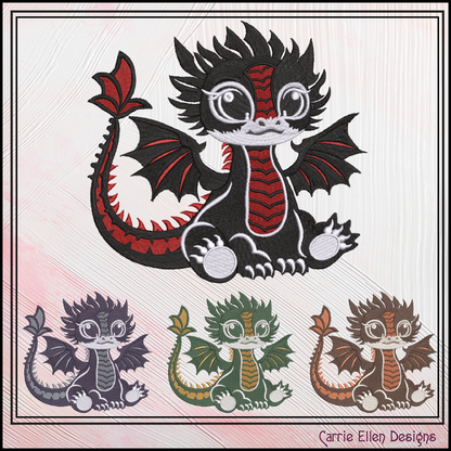 Adorable Baby Dragon Machine Embroidery Design, Cute Fantasy Animal, 6 Sizes (2982)