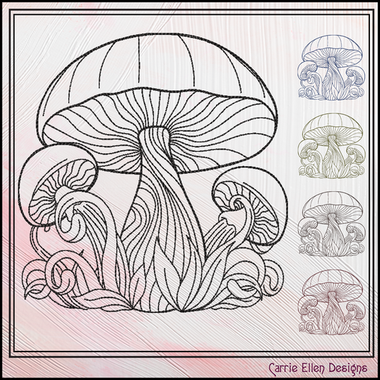 Mushroom Garden Line Art Machine Embroidery Design, Floral Mushroom Fungus Garden Sketch, 6 Sizes (3001)