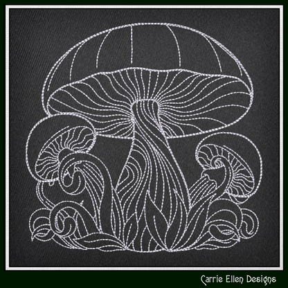 Mushroom Garden Line Art Machine Embroidery Design, Floral Mushroom Fungus Garden Sketch, 6 Sizes (3001)
