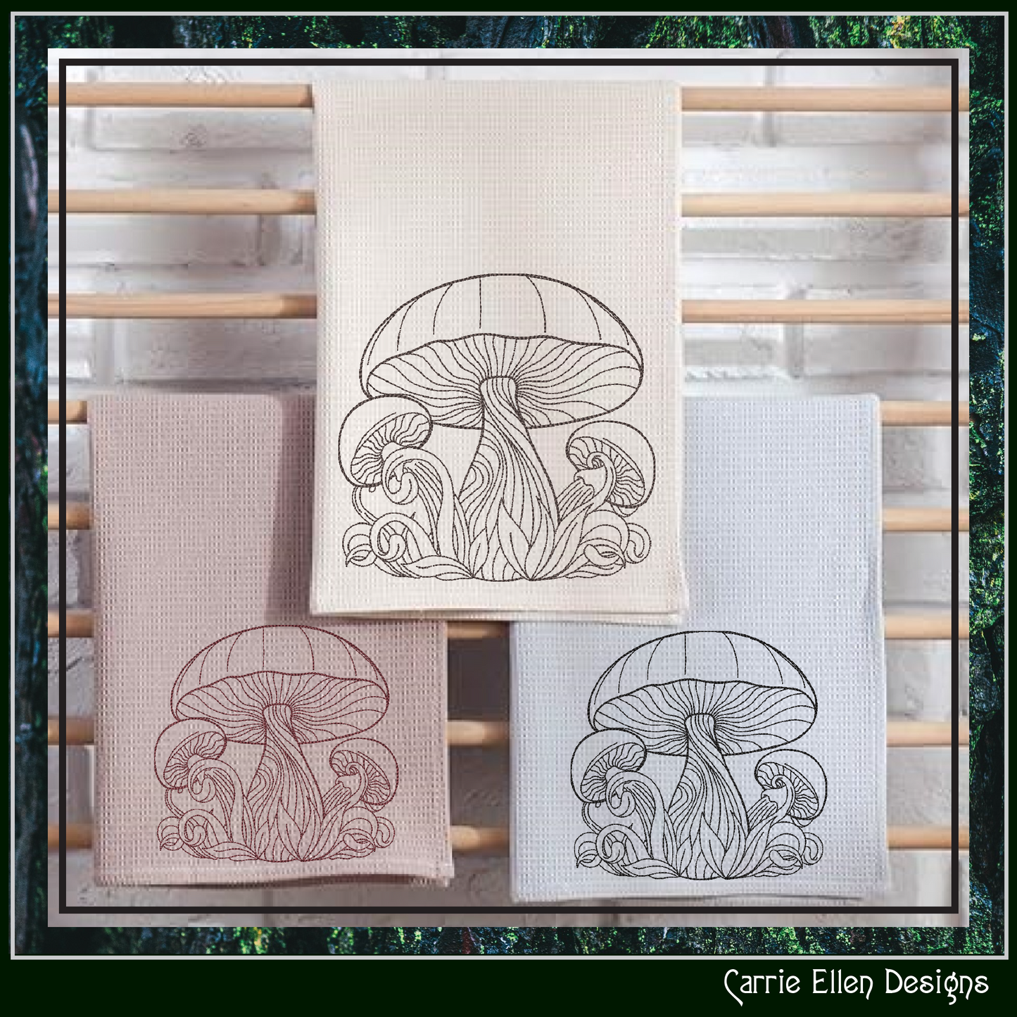 Mushroom Garden Line Art Machine Embroidery Design, Floral Mushroom Fungus Garden Sketch, 6 Sizes (3001)