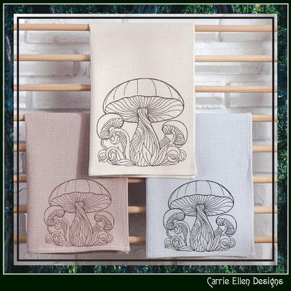 Mushroom Garden Line Art Machine Embroidery Design, Floral Mushroom Fungus Garden Sketch, 6 Sizes (3001)
