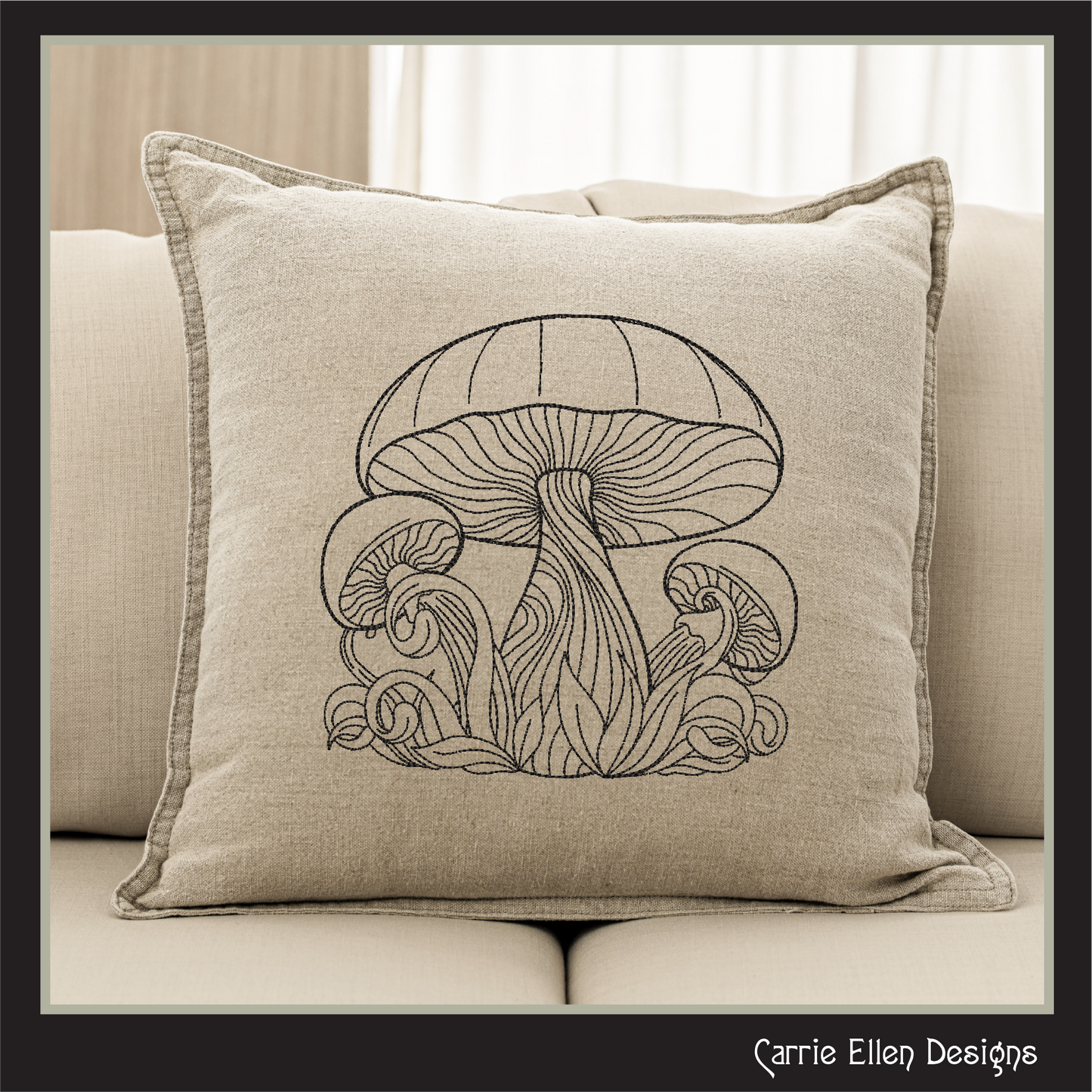 Mushroom Garden Line Art Machine Embroidery Design, Floral Mushroom Fungus Garden Sketch, 6 Sizes (3001)