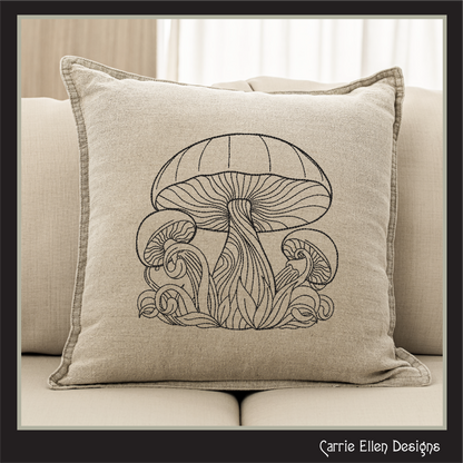 Mushroom Garden Line Art Machine Embroidery Design, Floral Mushroom Fungus Garden Sketch, 6 Sizes (3001)