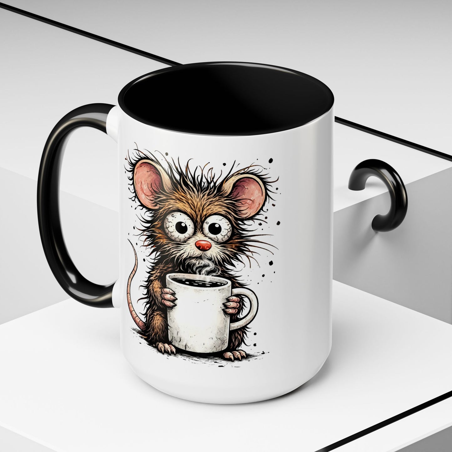 Frazzled Mouse with Mug | Accent Ceramic Coffee Mug 11oz 15oz (3867)