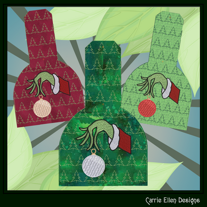 Grinch Towel Topper ITH Embroidery Design, Christmas Holiday X-Mas Character In The Hoop Towel Hanger Design (3010)