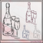 Champagne Bottle Sketch Embroidery Design, New Year Celebration Line Art Machine Embroidery, 6 sizes (3015)