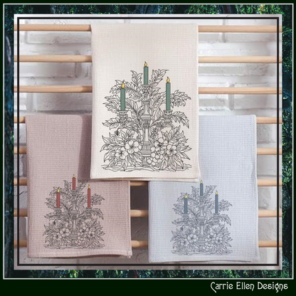 Elegant Floral Candle Centerpiece Machine Embroidery Design, Artistic Candelabra Sketch, Holiday Design, 6 Sizes (3025)