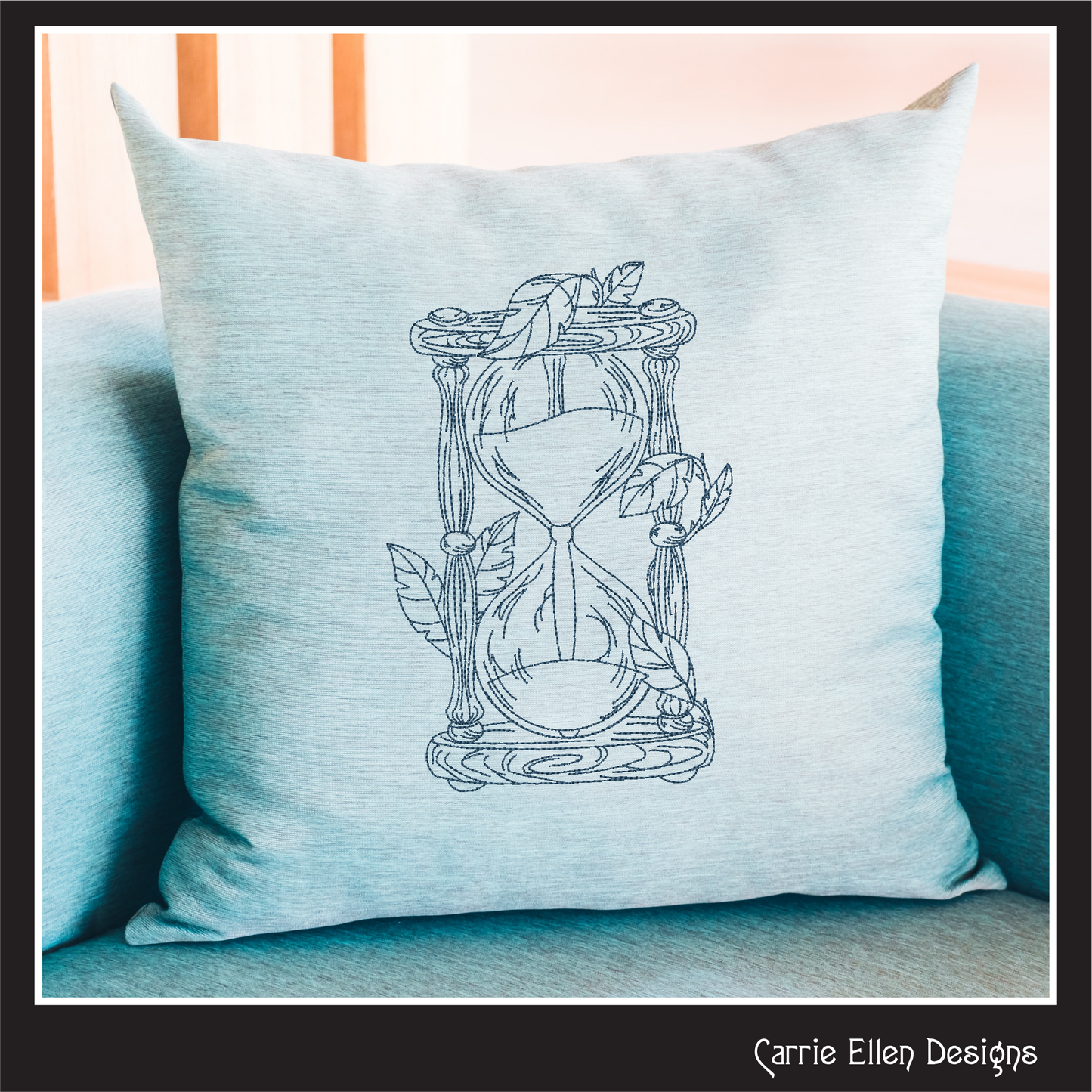 Hourglass Machine Embroidery Design, Woodlands Nature Framed Line Art Timepiece Sketch Design, 6 Sizes (3026)