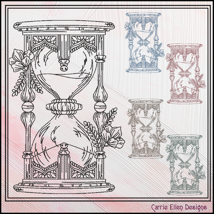 Floral Hourglass Machine Embroidery Design, Wildflower Framed Line Art Timepiece Sketch Design, 6 Sizes (3027)