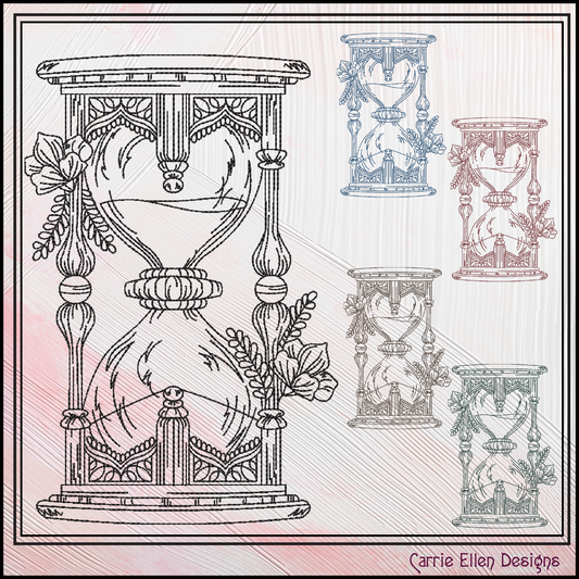 Floral Hourglass Machine Embroidery Design, Wildflower Framed Line Art Timepiece Sketch Design, 6 Sizes (3027)