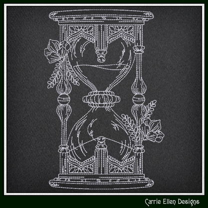 Floral Hourglass Machine Embroidery Design, Wildflower Framed Line Art Timepiece Sketch Design, 6 Sizes (3027)