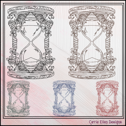 Parrot Hourglass Machine Embroidery Design, Tropical Bird Framed Line Art Timepiece Sketch Design, 6 Sizes (3028)
