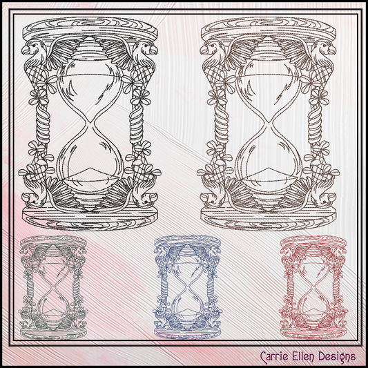 Parrot Hourglass Machine Embroidery Design, Tropical Bird Framed Line Art Timepiece Sketch Design, 6 Sizes (3028)