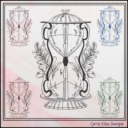 Hourglass Machine Embroidery Design, Eucalyptus Leaf Line Art Timepiece Sketch Design, 6 Sizes (3031)