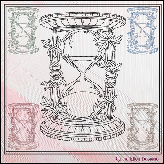 Hourglass Machine Embroidery Design, Ivy and Vines Line Art Timepiece Sketch Design, 6 Sizes (3032)