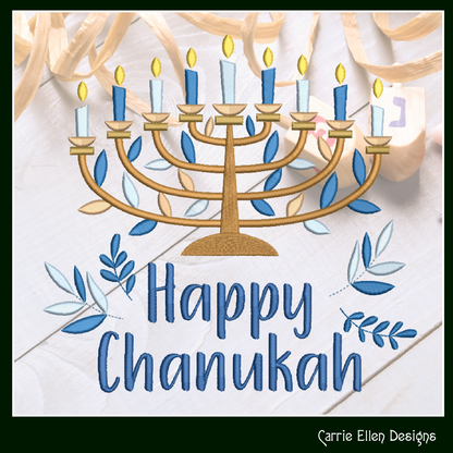 Happy Hanukkah Menorah Machine Embroidery Design | Jewish Holiday Gifts & Décor | Judaica Embroidery Pattern | 6 Sizes (3035)