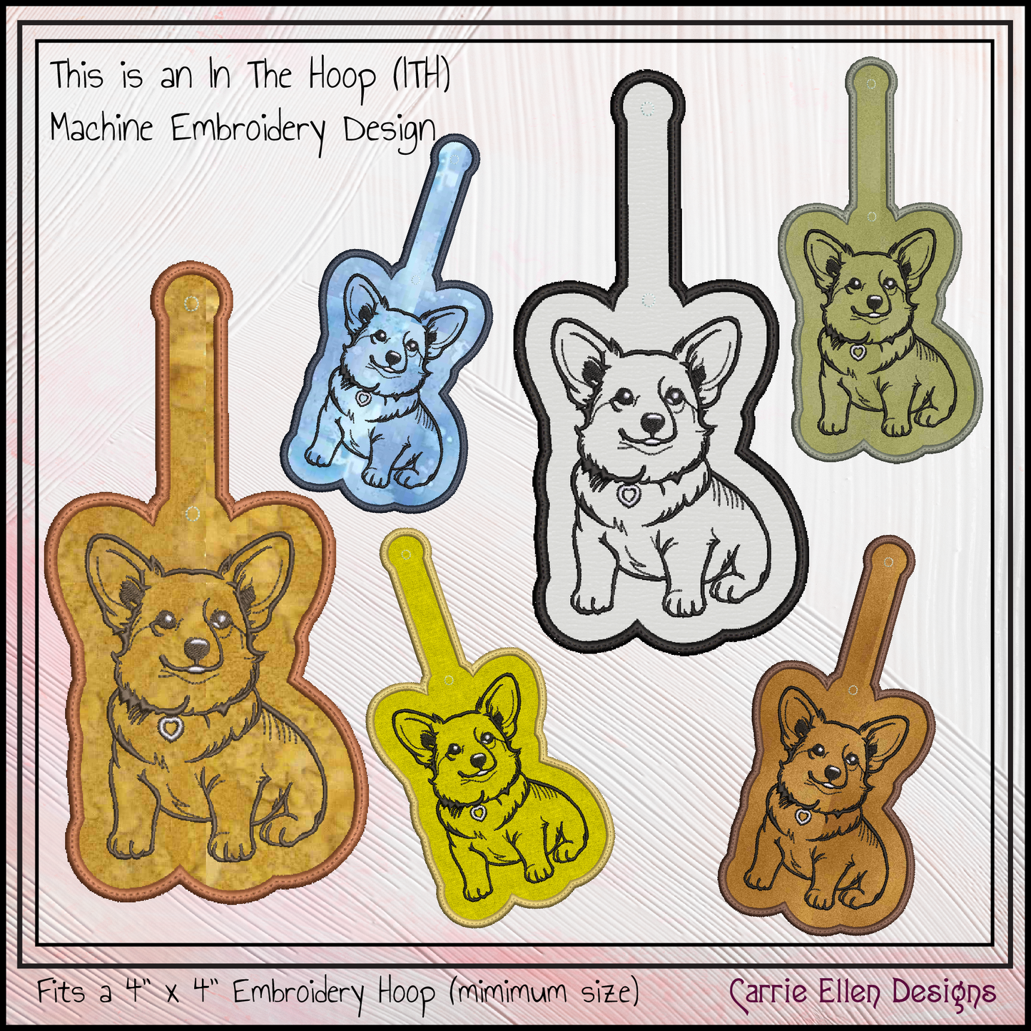Welsh Corgi ITH Key Fob Machine Embroidery Design | Dog Lover In-The-Hoop Pet Key Tag (3037)