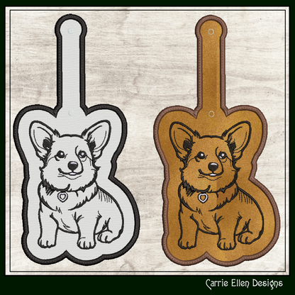 Welsh Corgi ITH Key Fob Machine Embroidery Design | Dog Lover In-The-Hoop Pet Key Tag (3037)