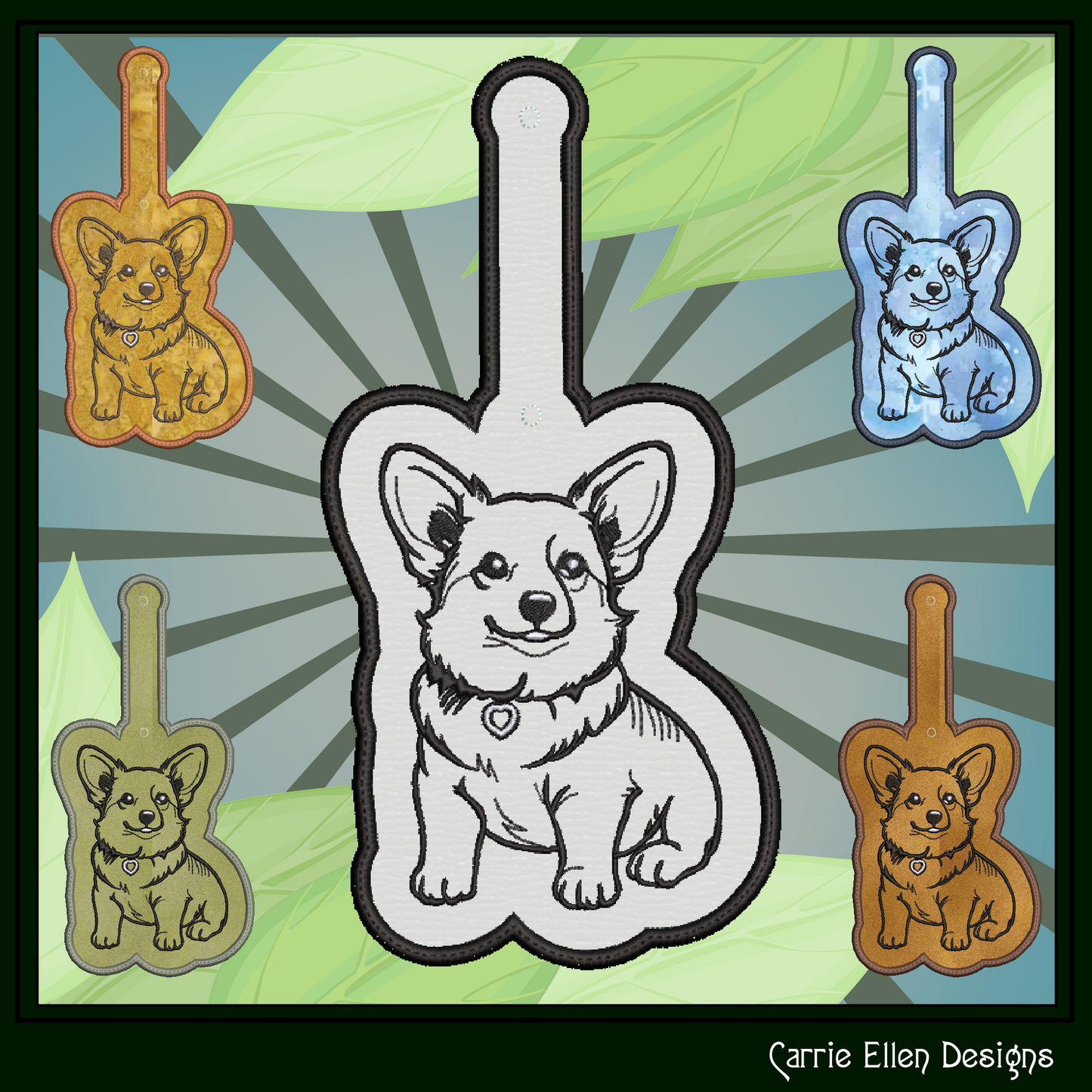 Welsh Corgi ITH Key Fob Machine Embroidery Design | Dog Lover In-The-Hoop Pet Key Tag (3037)