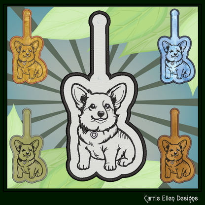 Welsh Corgi ITH Key Fob Machine Embroidery Design | Dog Lover In-The-Hoop Pet Key Tag (3037)