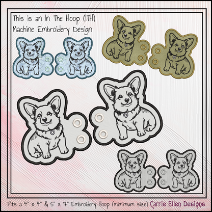 Welsh Corgi ITH Machine Embroidery Shoe Wing Design, In The Hoop Dog Lover Shoe Charms, Pet Embroidery Design (3038)