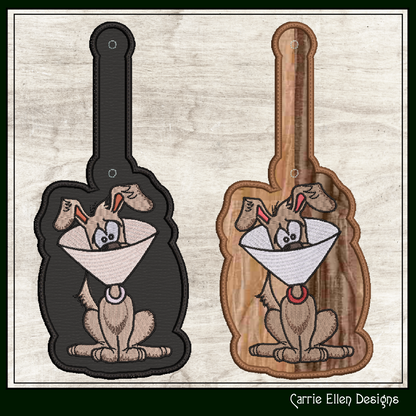 Dog Humor ITH Key Fob Machine Embroidery Design | Cartoon Dog with Cone Collar In-The-Hoop Key Tag (3045)
