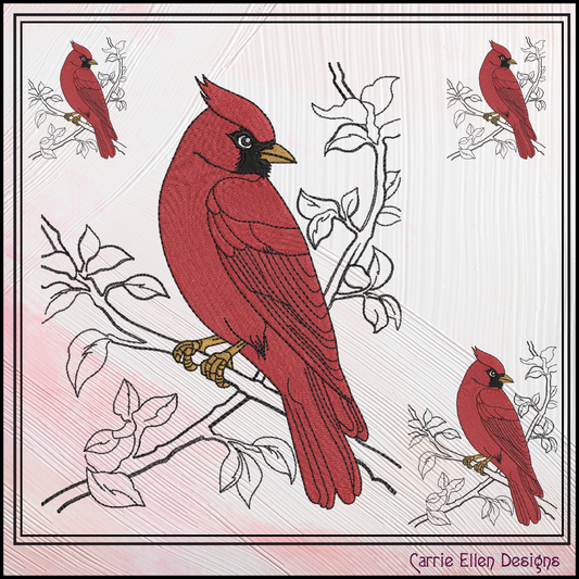 Cardinal Machine Embroidery Design, Red Bird on Branches Stitch File, Bird Watcher Gift Design, 6 Sizes (3048)