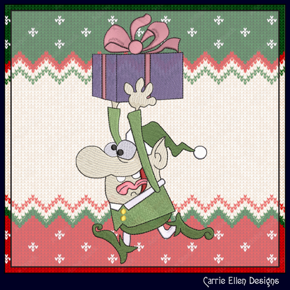 Christmas Elf Machine Embroidery Design, Funny Elf Running with Present, X-mas Holiday Cartoon Design, 6 Sizes (3059)