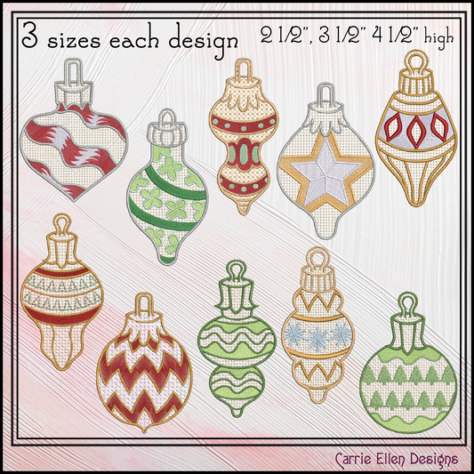 Christmas Ornament Machine Embroidery Bundle | FSL X-mas Ornaments | 10 Designs, 3 Sizes Each (3064)
