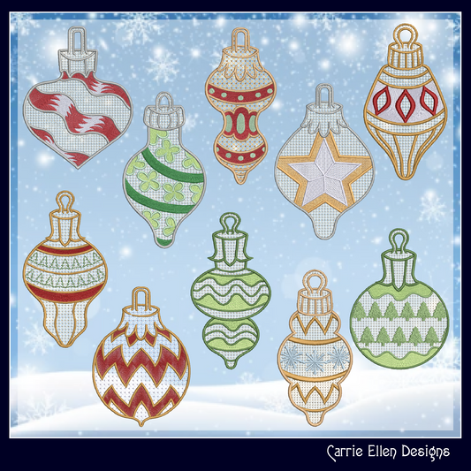 Christmas Ornament Machine Embroidery Bundle | FSL X-mas Ornaments | 10 Designs, 3 Sizes Each (3064)
