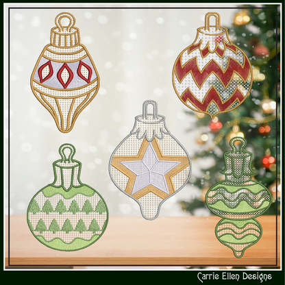 Christmas Ornament Machine Embroidery Bundle | FSL X-mas Ornaments | 10 Designs, 3 Sizes Each (3064)