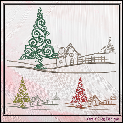 Christmas Machine Embroidery Design, Decorative Christmas Tree Landscape, Winter Holiday Design, 6 Sizes (3072)