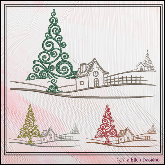 Christmas Machine Embroidery Design, Decorative Christmas Tree Landscape, Winter Holiday Design, 6 Sizes (3072)