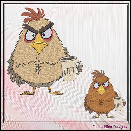 Seriously Grumpy Bird Holding Mug Machine Embroidery Design – Funny Bird Design, 6 Sizes (3078)