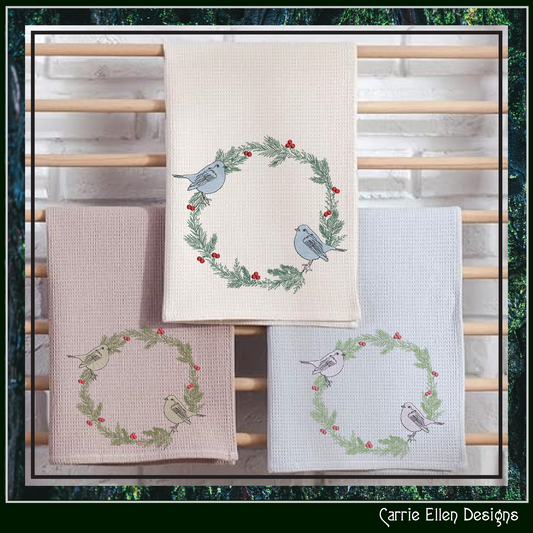 Winter Wreath Machine Embroidery Design, Pine Needle Wreath with Birds and Berries, Holiday Decoration, 6 Sizes (3080)