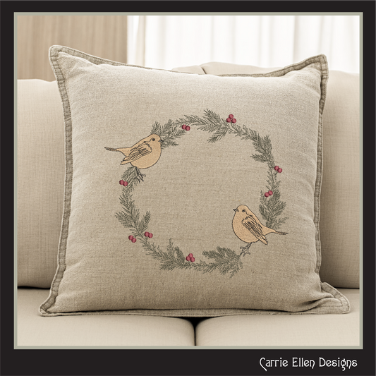 Winter Wreath Machine Embroidery Design, Pine Needle Wreath with Birds and Berries, Holiday Decoration, 6 Sizes (3080)