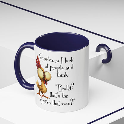 Funny Sarcastic Quote Mug | “That’s the Sperm That Won?” Colored Accent Coffee Mug 11oz & 15oz (3818)