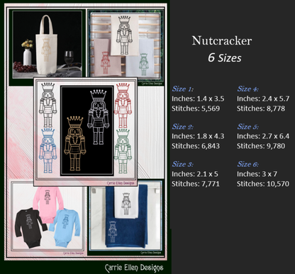 Classic Nutcracker Machine Embroidery Design Bundle | Christmas Line Design Pattern, 3 Designs. 6 Sizes each (4426)