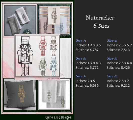 Classic Nutcracker Line Art Machine Embroidery Design | Christmas Soldier Pattern, 6 Sizes (3085)