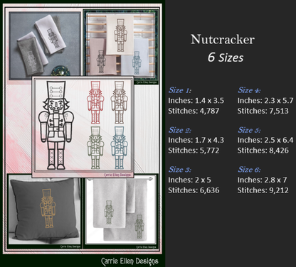 Classic Nutcracker Machine Embroidery Design Bundle | Christmas Line Design Pattern, 3 Designs. 6 Sizes each (4426)