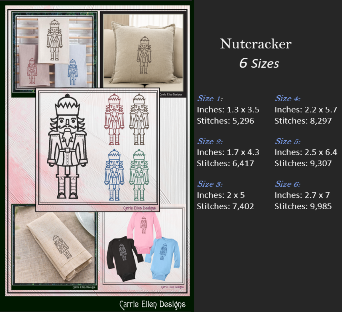Classic Nutcracker Line Art Machine Embroidery Design | Christmas Soldier Pattern, 6 Sizes (3086)