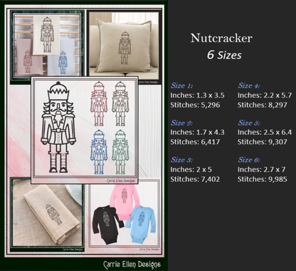 Classic Nutcracker Line Art Machine Embroidery Design | Christmas Soldier Pattern, 6 Sizes (3086)